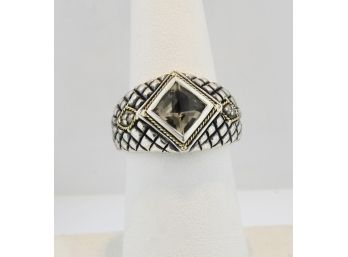 Eleganza 18K/SILVER SMOKY Quartz Diamond Ring. Size 7