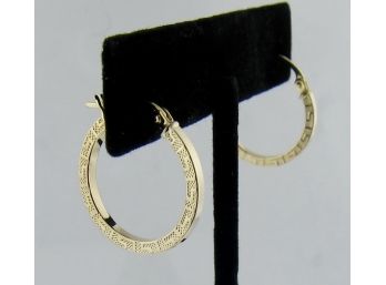 3/4' Greek Key Hoop Earrings 14K