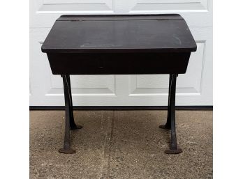 Antique School Writing Desk W/ Adjustable Metal Legs