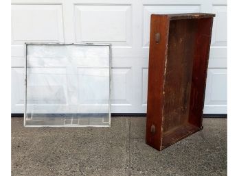 Wooden Drawer & Glass Pane Lined W/ Metal