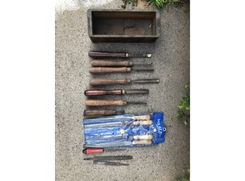 Lot Of Chisels And Files W. Box