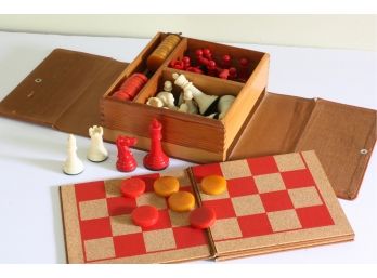 Bakelite Checker And Chess Travel Game