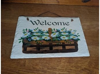Painted Welcome Sign From A Slate Roof Shingle