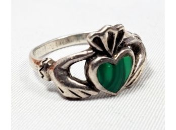 Sterling Silver Claddah Ring  Green Stone