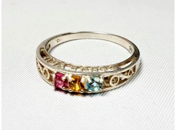 Love You Sterling Silver Ring With Colored Stones