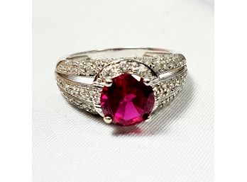 Fabulous 14k White Gold Ring Pink Stone