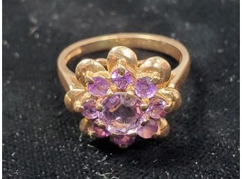 10k Gold And Amathyst Flower  Ring