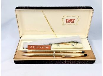 Ladies Gold Over Sterling Cross  Pencil And Pen Set