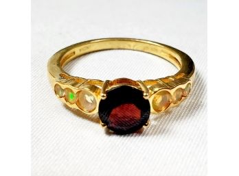 GOLD Covered Sterling Silver Red Stone Ring