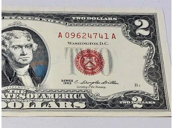 Crisp Red Seal 2$ Bill 1963