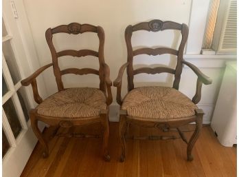 Vintage Pair Of Armchairs With Rush Seats
