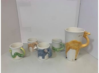 Lot Of 5 Whimsical Pitcher And Mugs