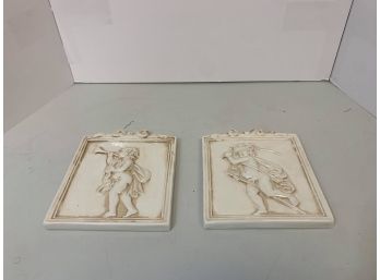 Pair Of Ceramic Tiles With Cherubs