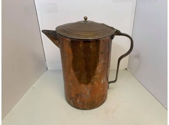 Antique Copper Coffee Pot With Hinged Lid