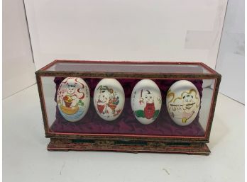 Glass Case With 4 Hand-painted Eggs