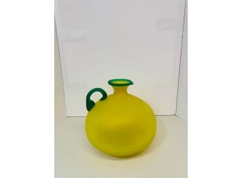 Vintage Lemon Yellow  Blown Frosted Vase