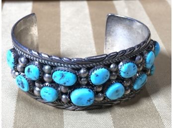 (J7) STUNNING Vintage 'Tommy Moore' Sterling Silver / 925 & Turquoise Cuff Bracelet WOW !