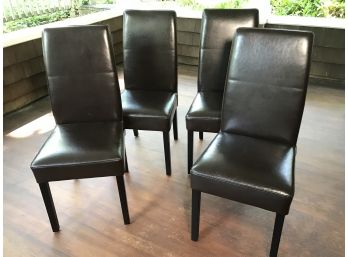 Group Of Four (4) Dark Brown 'Pleather'Chairs - Very Usable - Ready To Use / Enjoy !