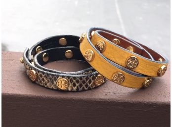 Two Fantastic TORY BURCH 'Double Tour' Leather Bracelets - Both Like New (Leather & Snake)