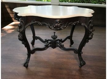 Antique 1880's Victorian 'Turtle Top' Marble Table - Large Size - Highly Carved  - 'Here Since 1900'