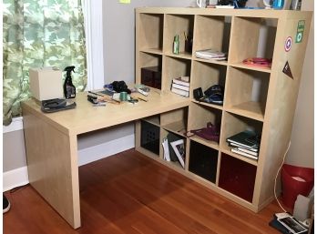 Fantastic 'Cube Shelf' W/Desk - W/Red Four Plastic Drawers - Very High Quality