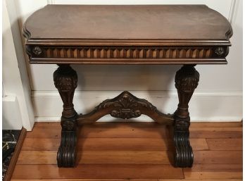Very Nice Antique Stand W/Carving & Inlays - Beautiful And Very Functional - C.1920's