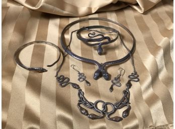 (J3) Phenomenal Vintage Sterling Silver 'Snake Jewelry'  Lot - All Handmade Necklaces, Earrings, Bracelets
