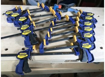 (T12) Group Lot Of Thirten (13) IRWIN Squeeze Clamps - All Seem To Be In VG Condition