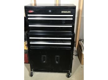(T78) Great Black STANLEY TOOLS Rolling Tool Box - Two Pieces - W/Keys - Multi Drawer W/Cabinet Base
