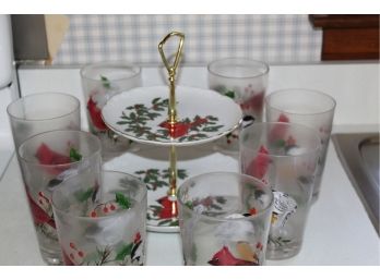 Cardinal Glassware And Two Tiered Serving Tray