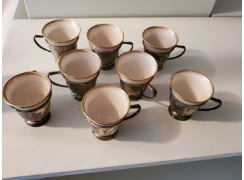 Set Of 8 Sterling Silver And Lenox Porcelain Demitasse Cups