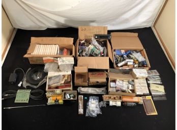 Lot Of Car Radio, Wires, Tape Reels, Outlet Cover Plates, Antenna And Rectifiers (502)