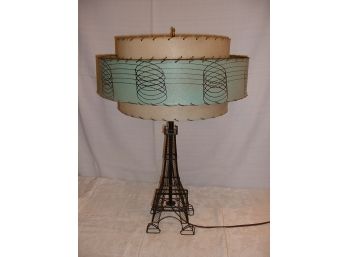 Very Cool Eiffel Tower Lamp With Mid Century Rawhide Skin Lamp Shade