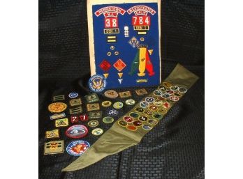 Great Lot Of Boy Scout Patches - Display And Merit Badge Sash
