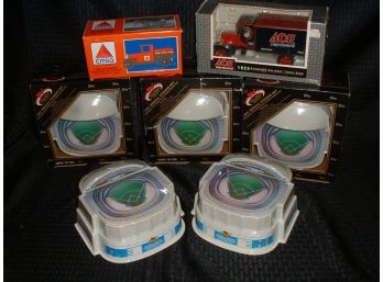 Lot Of Collectibles (5) New Topps Stadium Baseball Dome Sets & Collectible Truck Banks