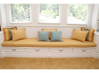 Custom Seat Bench Cushion With Seven Decorative Throw Pillows By Michael Braverman Design