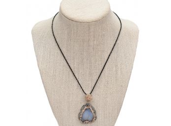 Druzy (in The Shape Of A  Der·ri·ère) Rhinestone Sterling Silver Necklace With Beaded Chain