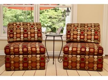 Pair Of Crate & Barrel Slipper Chairs In A Fun Bright Fabric