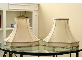 Pair Of Silk Lampshades With Satin Braided Trim