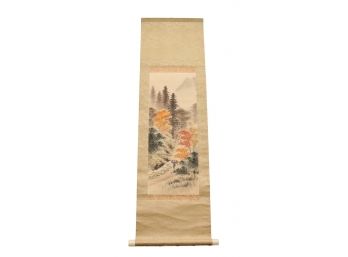 Signed Vintage Hand Painted Silk Japanese Hanging Scroll