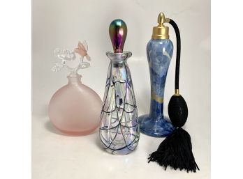 Collection Of Three Perfume Bottles Art Glass & Art Pottery