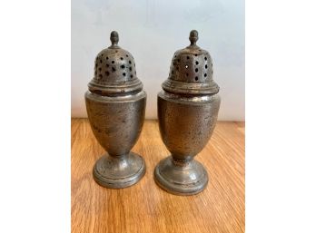 Antique Large Pewter Salt And Pepper Shakers