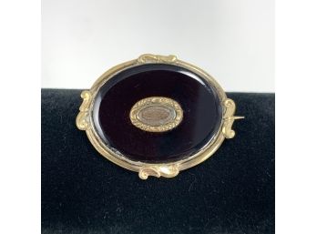 Antique Victorian Gold Fill Onyx Mourning Memorial Woven Hair Brooch