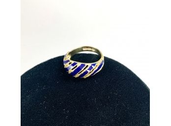 Vintage 18k 750 Gold Blue Enamel Modern Design Ring Size 7