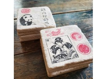 Set Of (8) Asian-Themed Coasters (Pandas, Fish, Ladies, Characters)