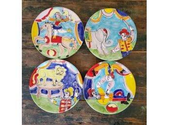 The Circus Is In Town! Set Of (4) La Musa Italy Handpainted Dinner Plates