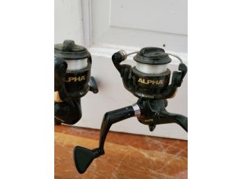 Set Of (2) Ugly Stik Fishing Poles With Alpha Spinning Reels & Mini Magnum Pocket Pak To Hold Lures