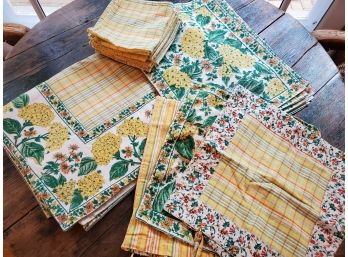 April Cornell Yellow 100% Cotton Linens Lot - Bright & Cheery! (Tablecloth, Shams, Placemats, Napkins)