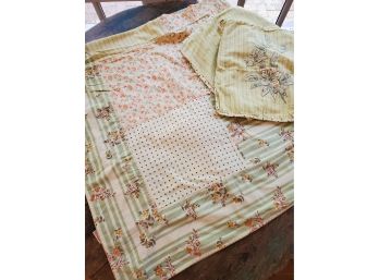 April Cornell Yellow 100% Cotton Linens Lot  (Patchwork Tablecloth, Shams W/Applique)