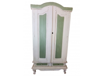 Amazing Vintage Sage Green And White / Ivory -- Armoire / Linen Closet / Media Cabinet